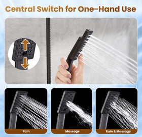 Bright Showers dual shower head set combines overhead rain with handheld convenience.