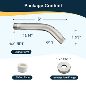 Bright Showers flange and Teflon tape included for leak-free setup