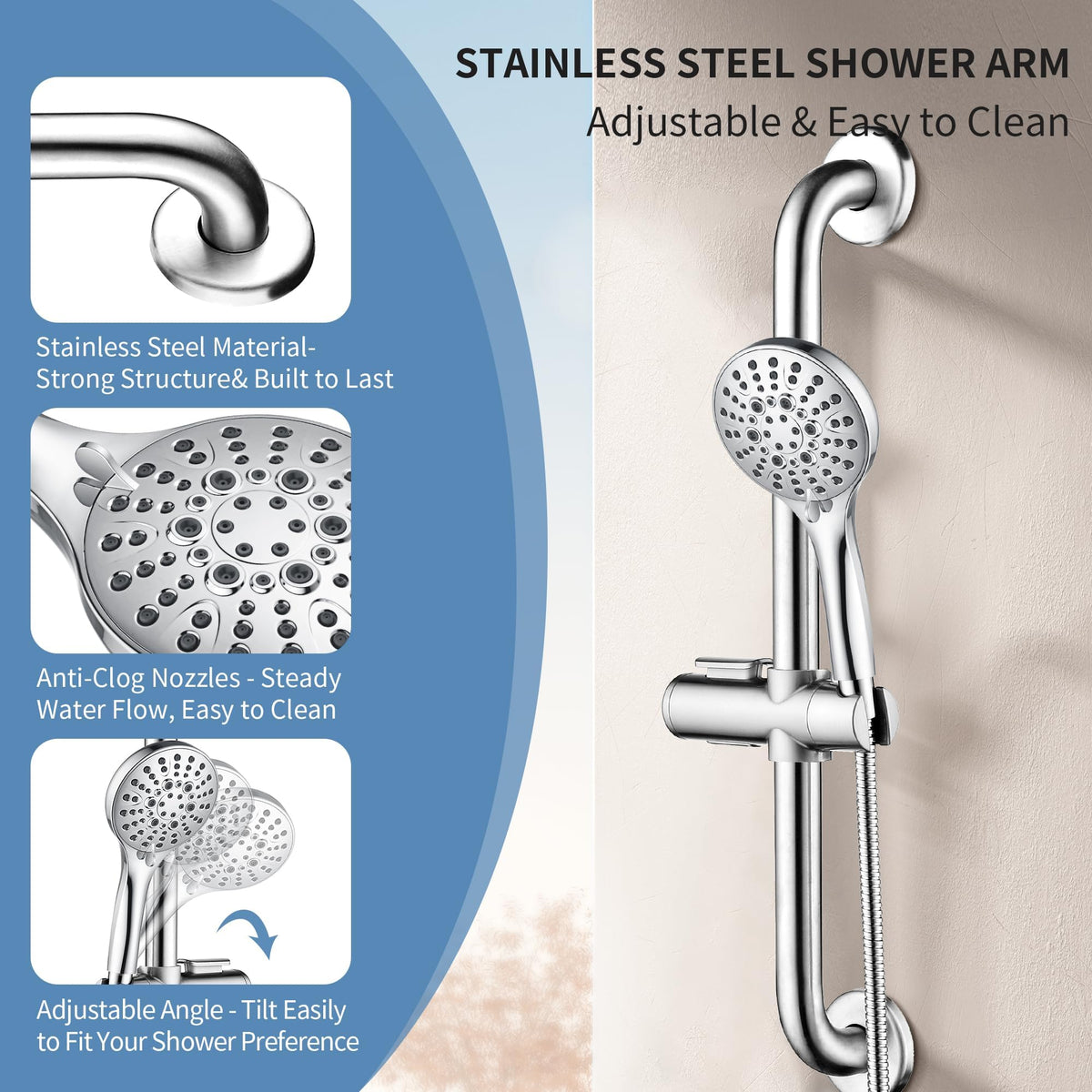 Bright Showers handheld shower head in chrome finish for easy rinsing