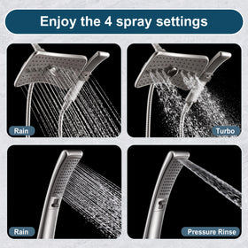 BRIGHT SHOWERS handheld shower hose extended to 60 inches for easy reach.