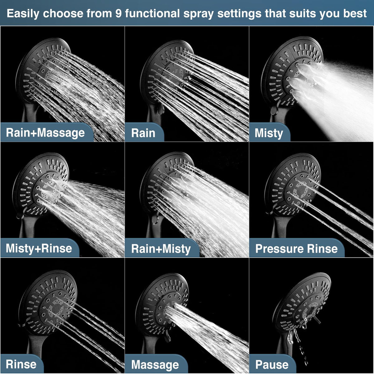 BRIGHT SHOWERS handheld showerhead with 60-inch hose for flexible bathing