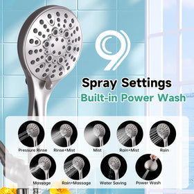 Bright Showers handheld showerhead with nine spray settings for customized showers