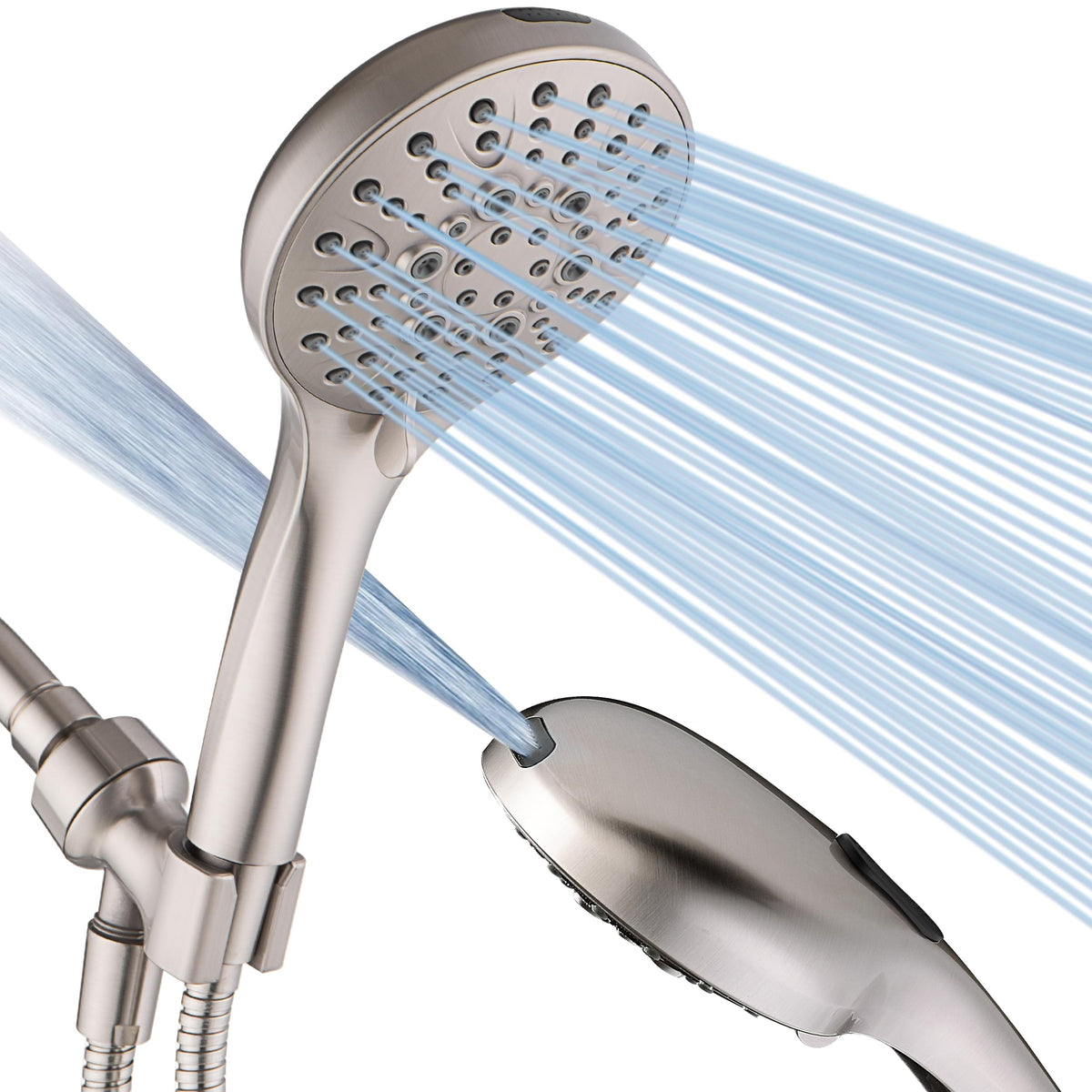 Bright Showers high pressure shower head angled view for powerful rinsing