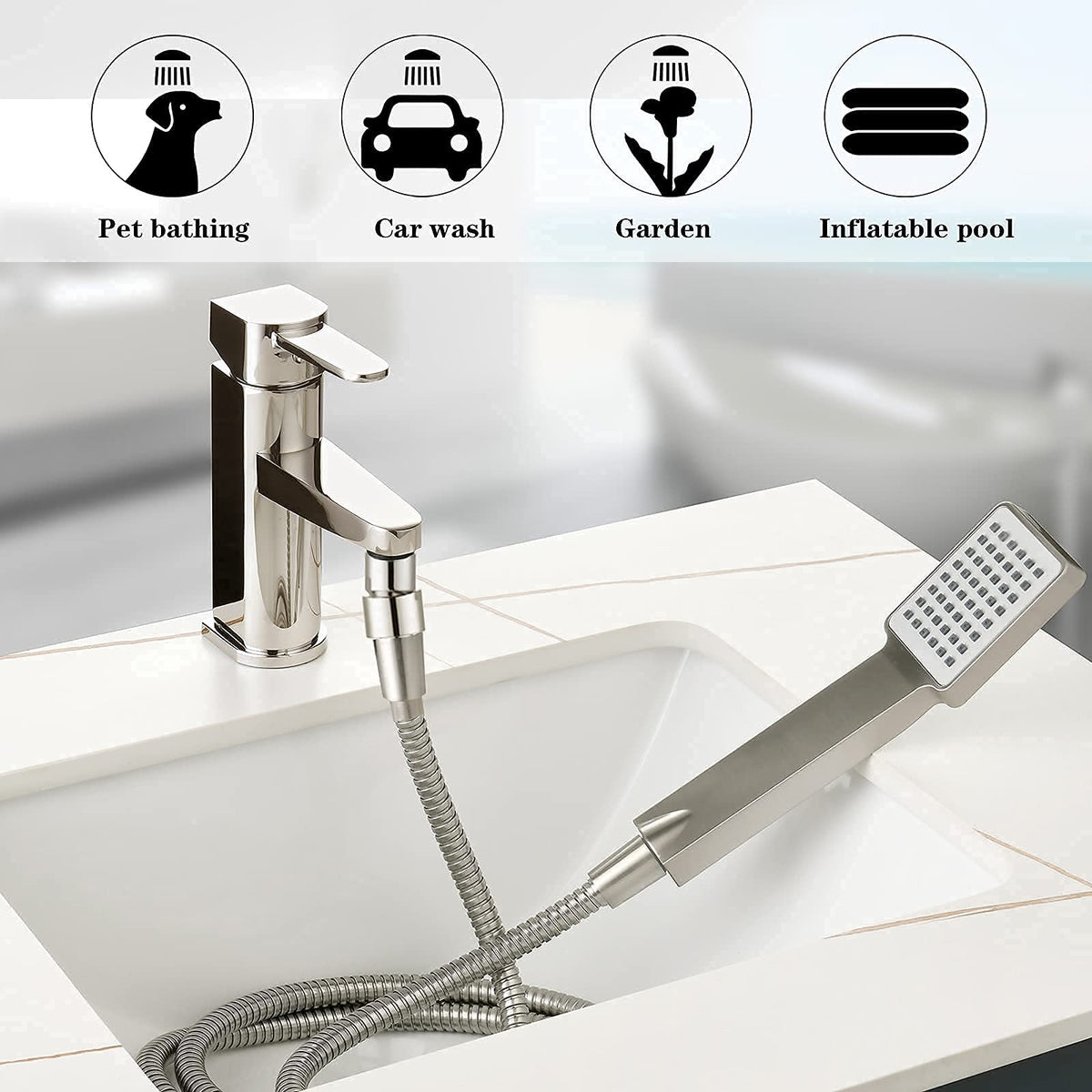BRIGHT SHOWERS flexible hose for everyday use in busy bathrooms.
