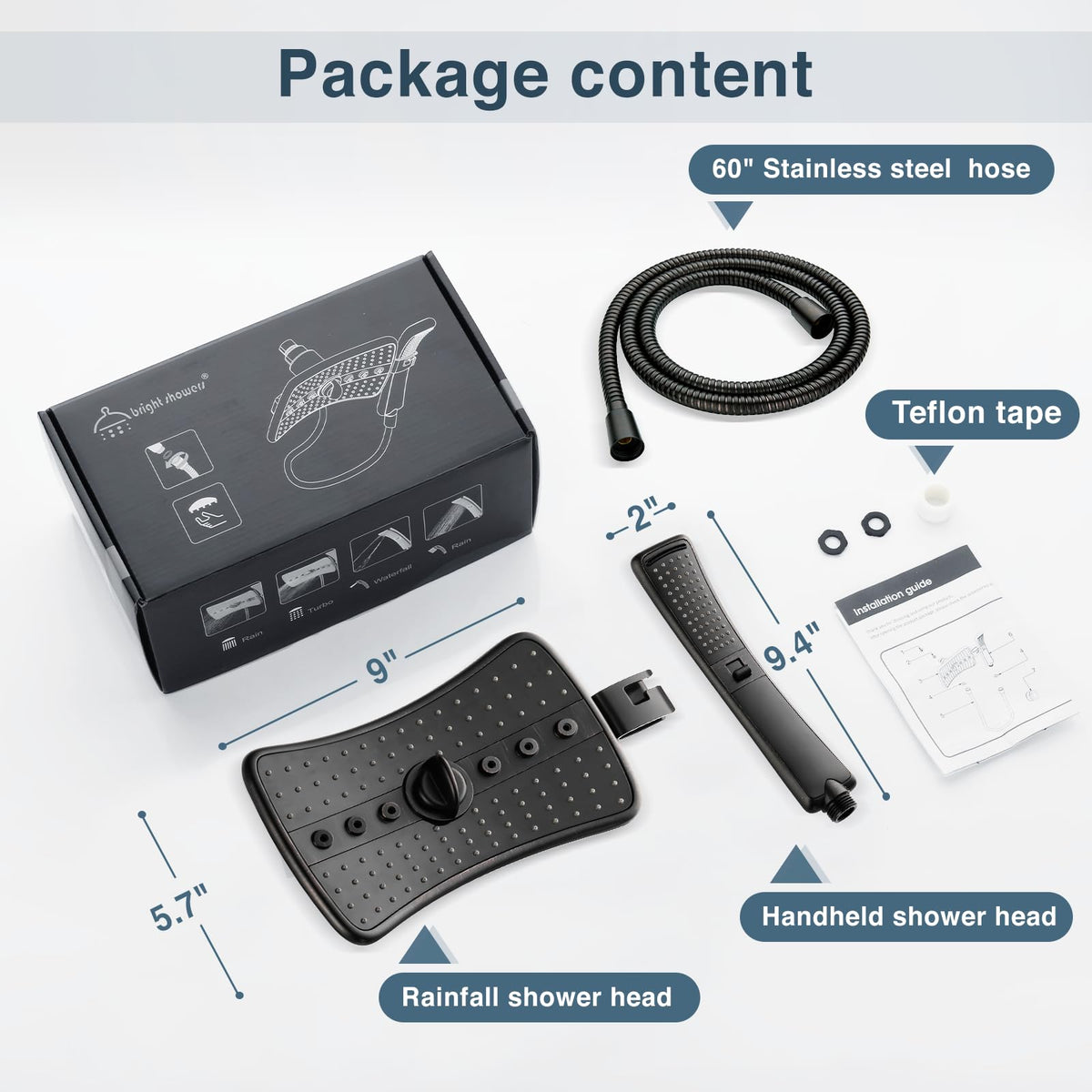 BRIGHT SHOWERS packaging includes hardware for quick setup.