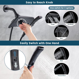 BRIGHT SHOWERS rainfall shower head provides gentle spa-like pressure.