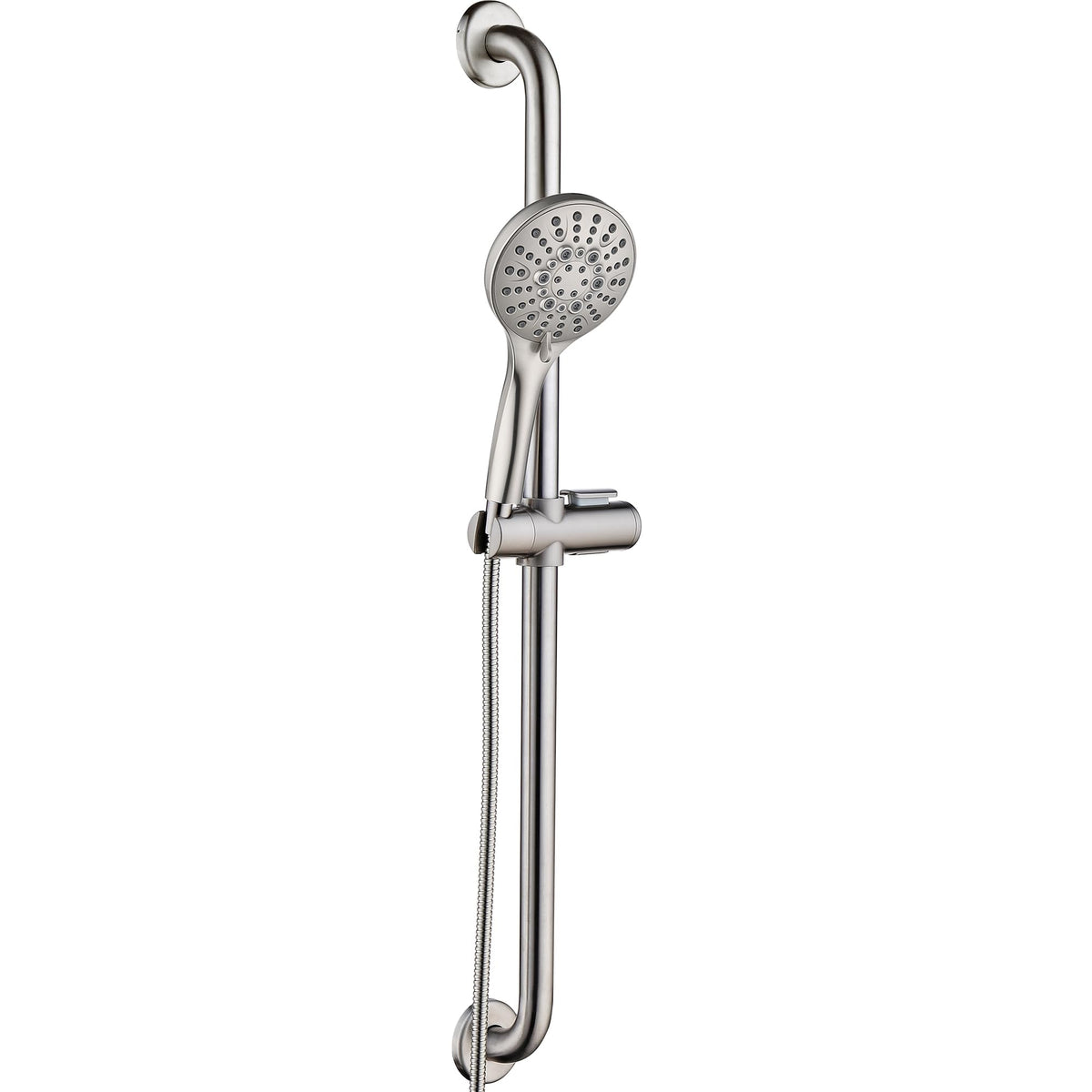 BRIGHT SHOWERS slide bar with handheld head for easy reach and secure mounting.