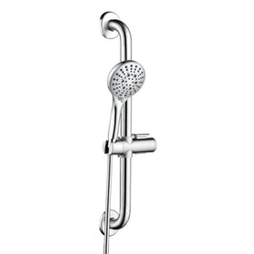 Bright Showers stainless-steel grab bar set viewed from the side for sturdy support