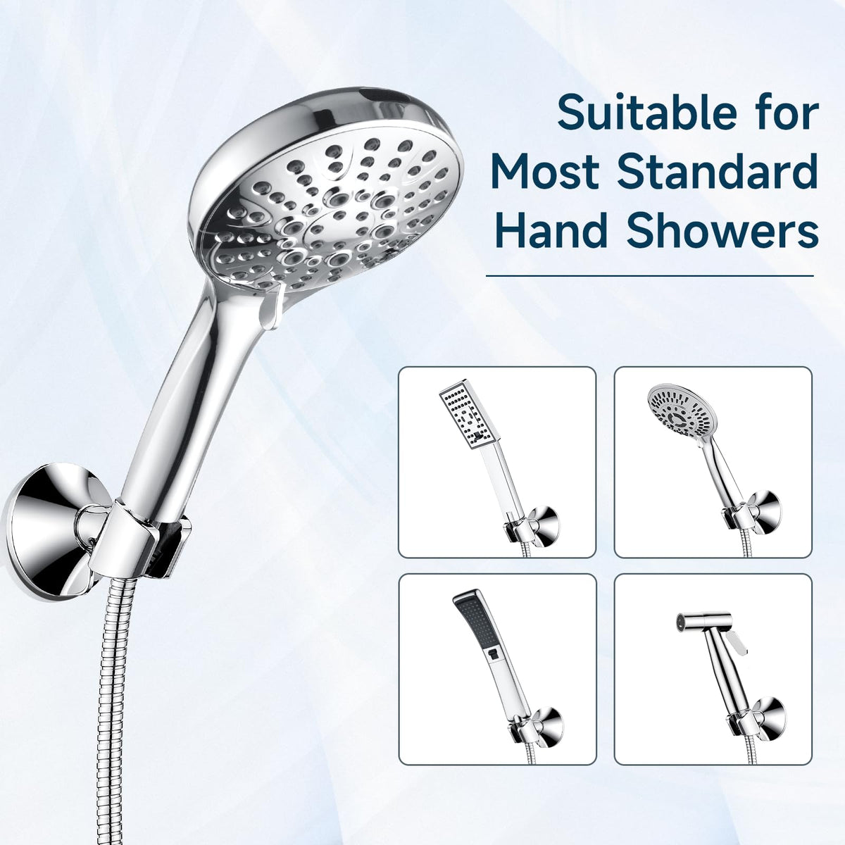BRIGHT SHOWERS standard hose nut slot fits most shower hoses up to 0.85 inches