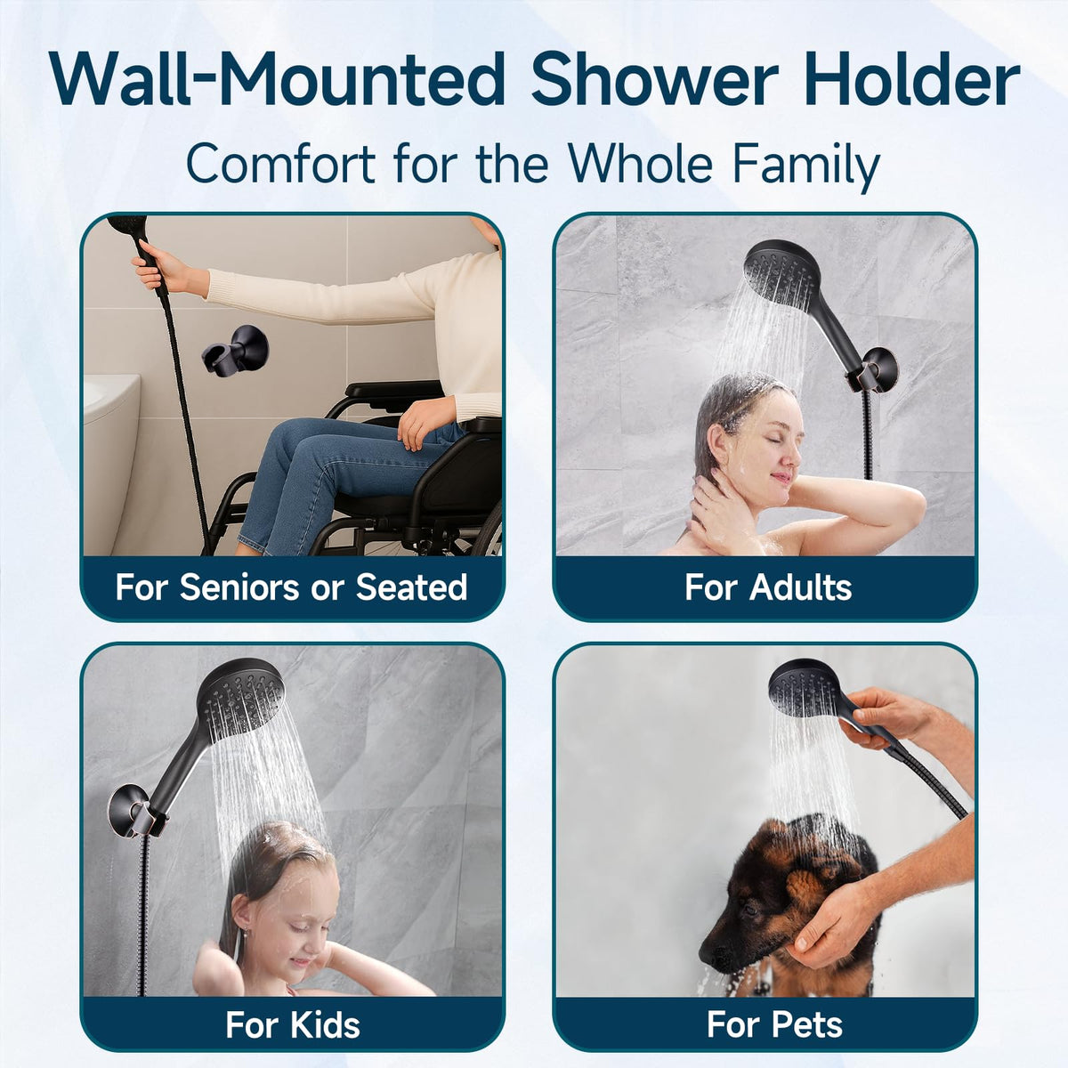 BRIGHT SHOWERS standard showerhead slot fits most hoses.