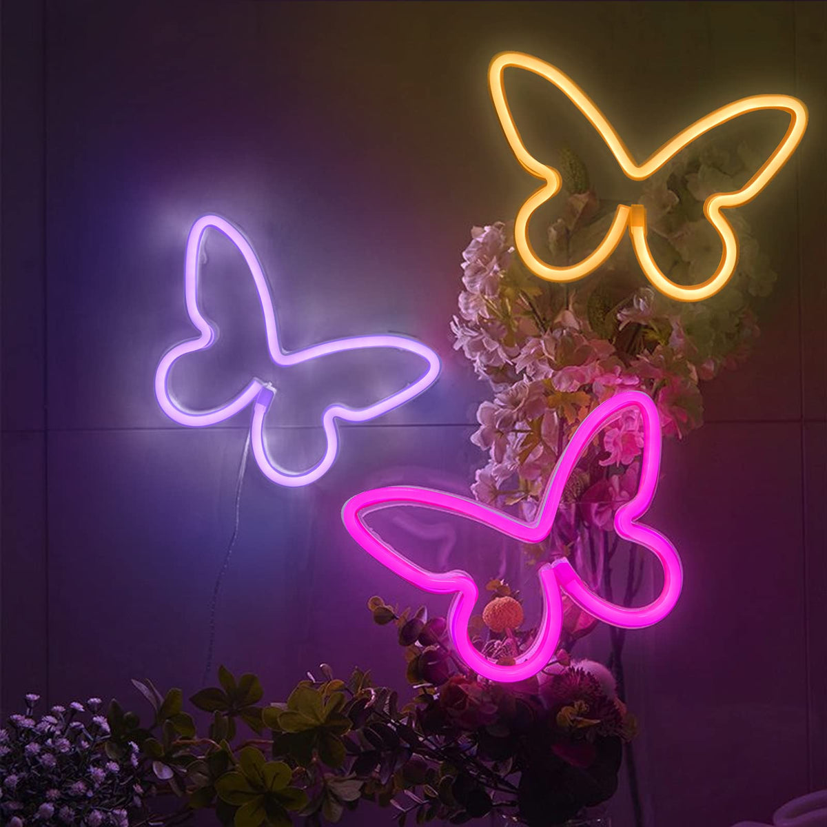 BRIGHTDECK butterfly neon sign on table adds decorative charm to desk or dresser.