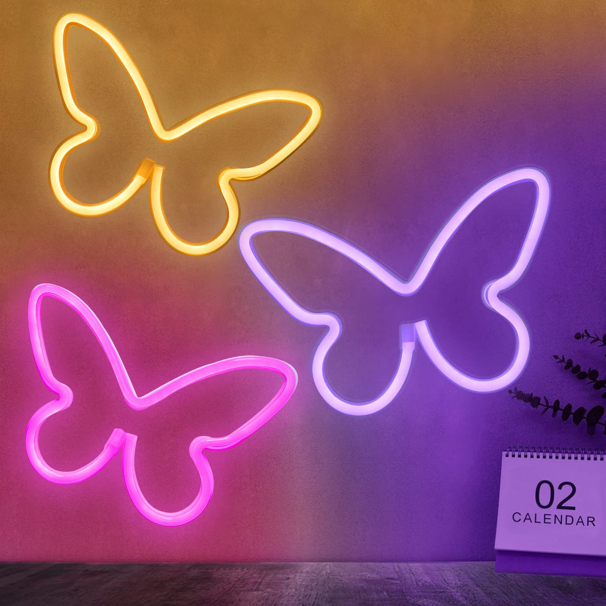 BRIGHTDECK butterfly neon sign pink glows softly for cozy bedroom ambiance.