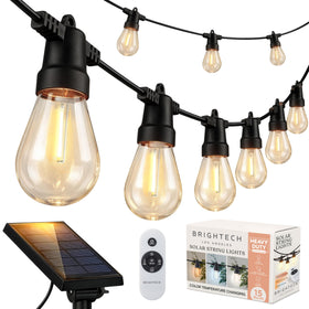 Brightech Ambience Pro 48ft outdoor string lights illuminating a patio for evenings outdoors