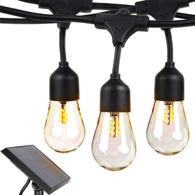Brightech Ambience Pro 48ft solar outdoor string lights illuminate patios for cozy gatherings.
