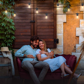 Brightech Ambience Pro dimmable outdoor lighting enables mood control for gatherings.