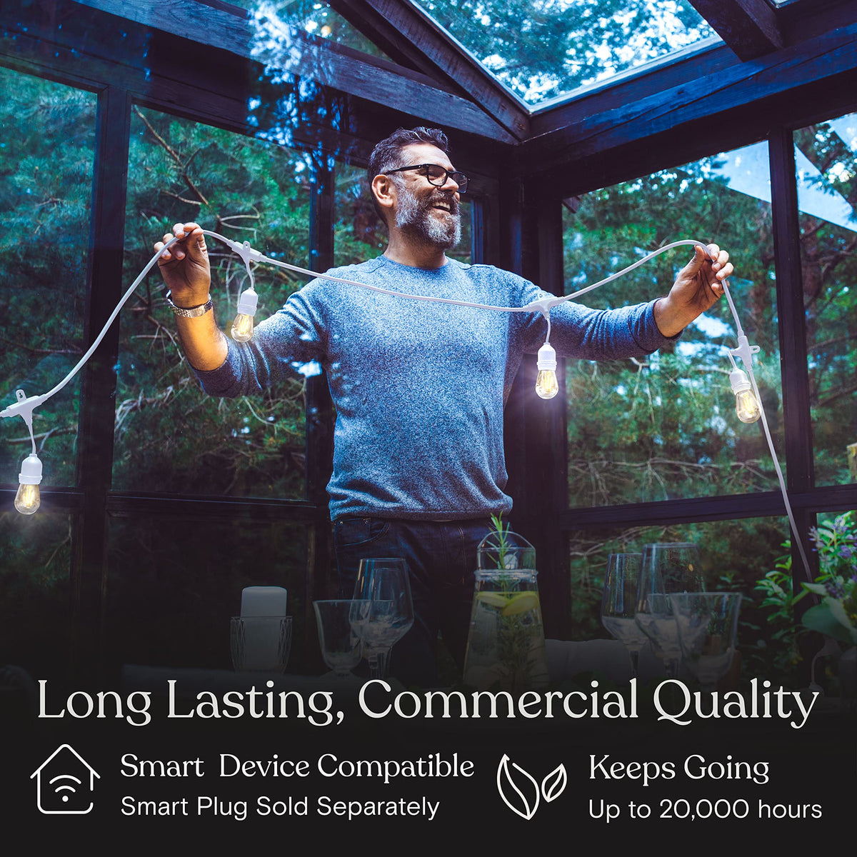 Brightech Ambience Pro flexible setup, easy stringing along trees or pergolas.