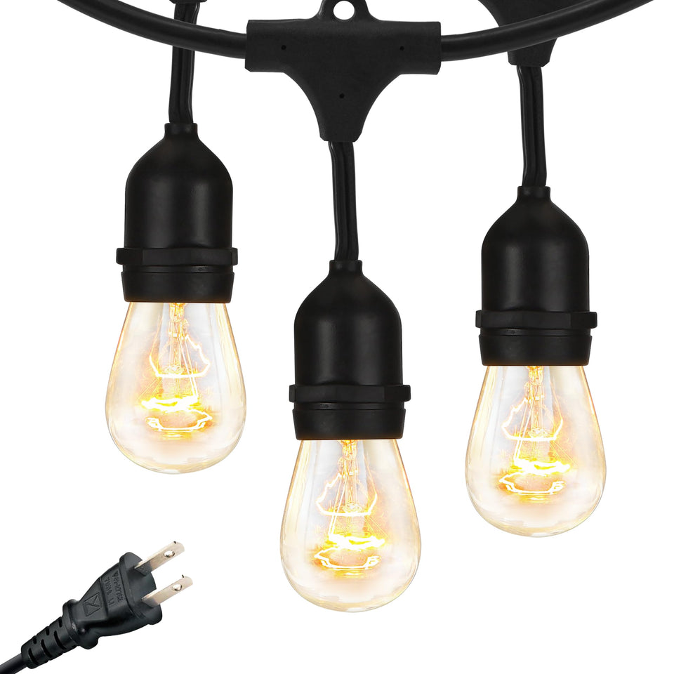 Brightech Ambience Pro outdoor string lights setup over a patio for warm evenings.