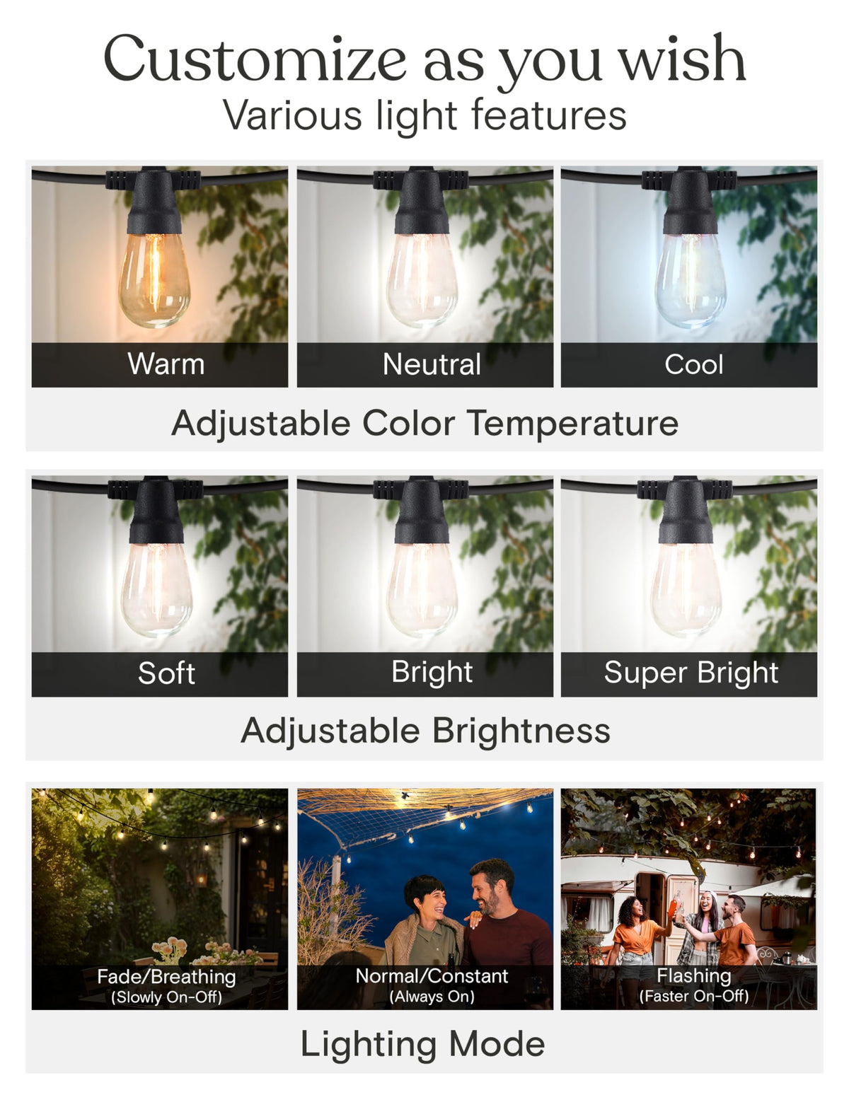 Brightech Ambience Pro lights installed on a patio for evening ambience
