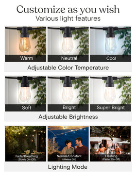 Brightech Ambience Pro lights installed on a patio for evening ambience