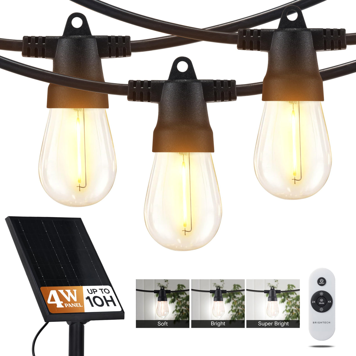 Brightech Ambience Pro solar string lights, 27-foot outdoor coverage for patios.