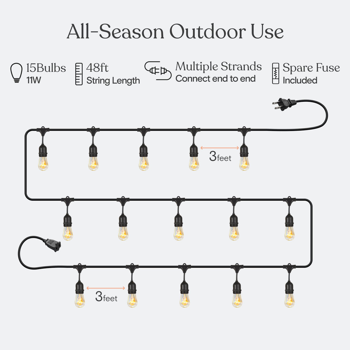 Brightech Ambience Pro weatherproof cord withstands rain and wind for year-round use.