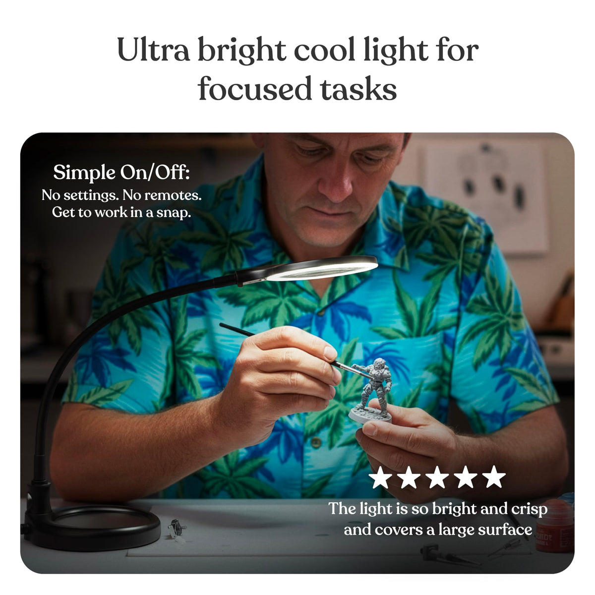 Brightech LightView Pro Flex 2.25x magnification aids fine inspection.