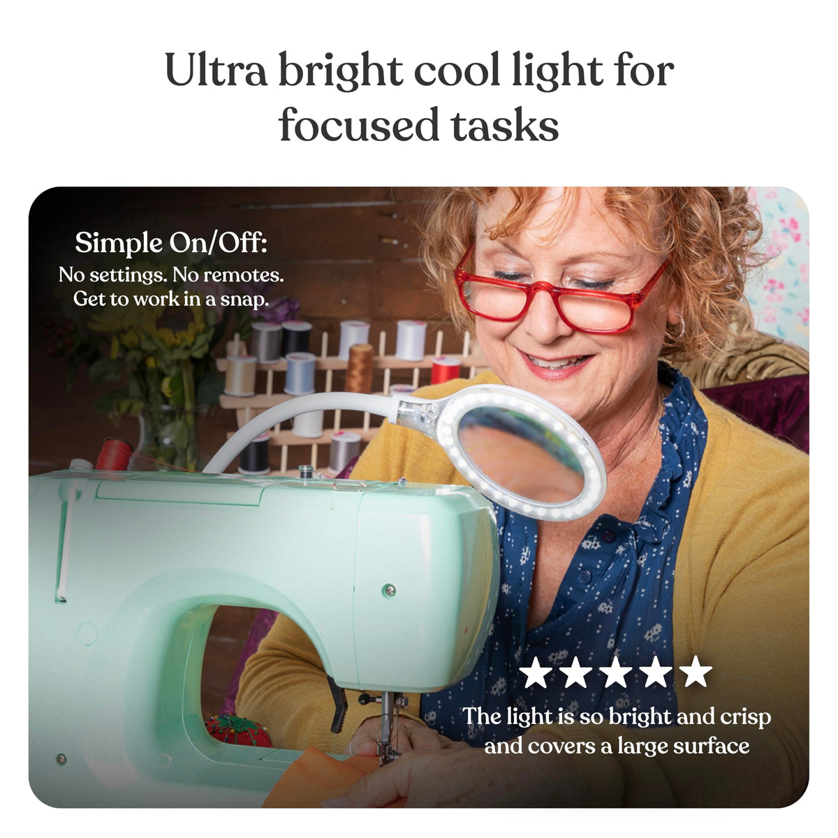 Brightech LightView Pro Flex magnifying lens provides 1.75x magnification for close tasks