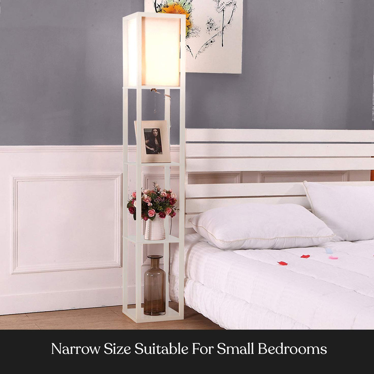 Brightech Maxwell 63 inches tall frame saves floor space in small rooms.