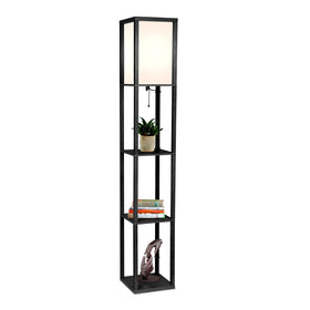 Brightech Maxwell shelf lamp with shade for versatile living room lighting and display.