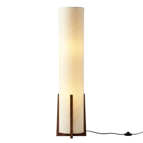 Brightech Parker floor lamp with wooden frame illuminating a living room area