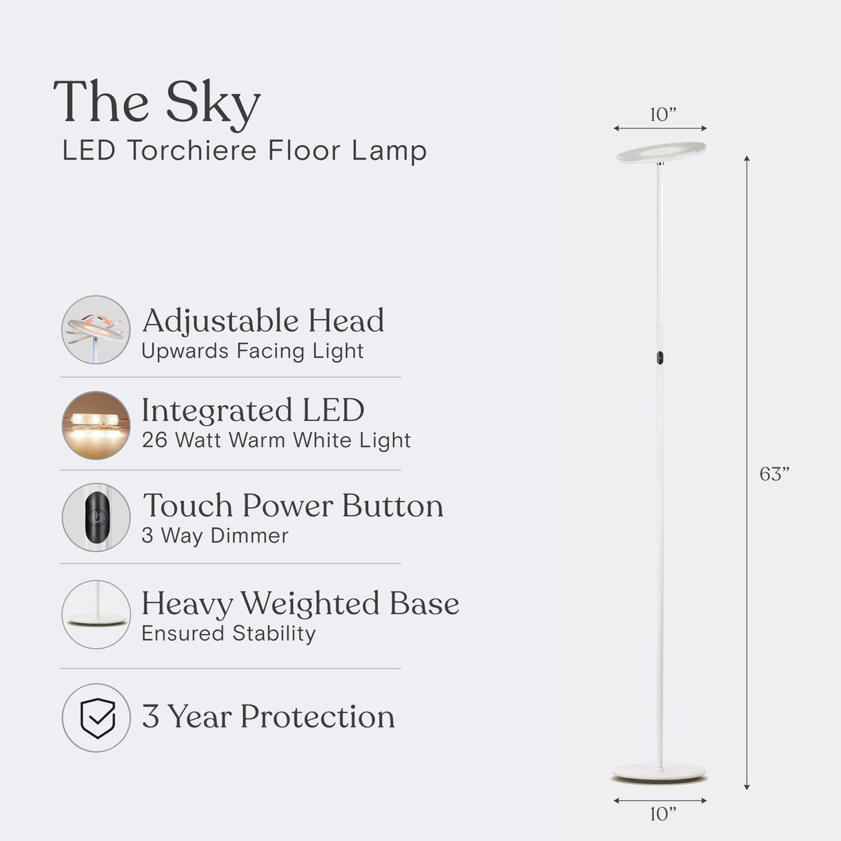 Brightech Sky 3000K warm white glow for relaxed reading.