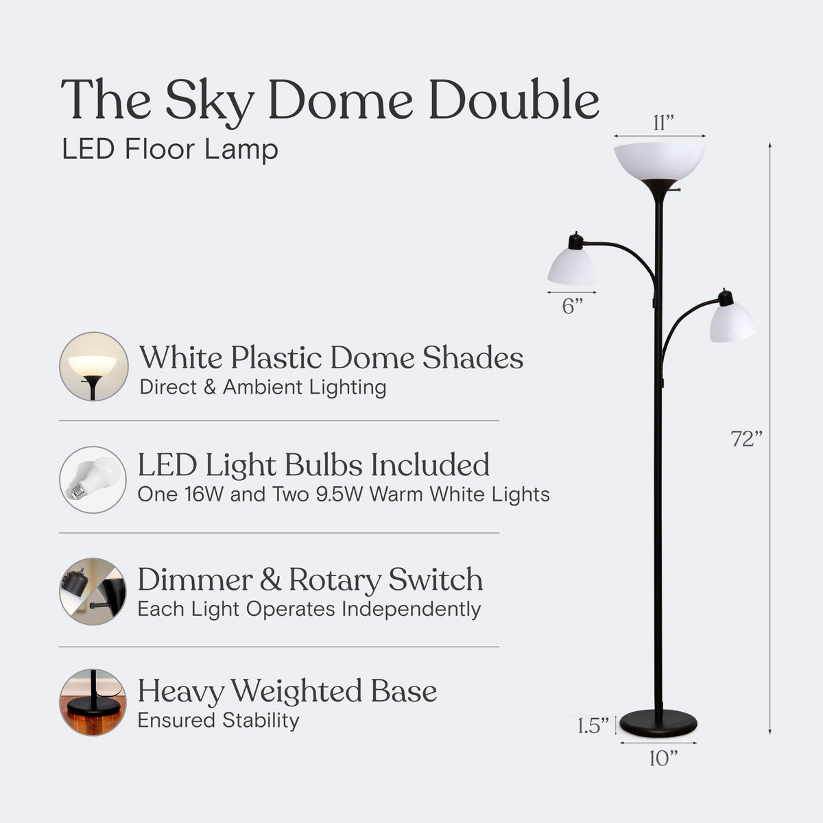 Brightech Sky Dome white dome shade diffuses light to reduce glare