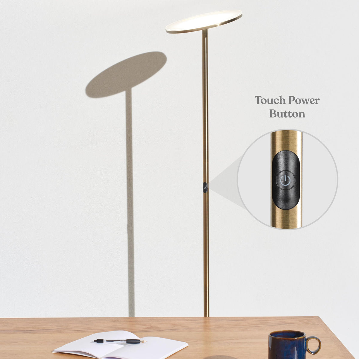 Brightech Sky lamp dimmer control for customizable mood lighting.