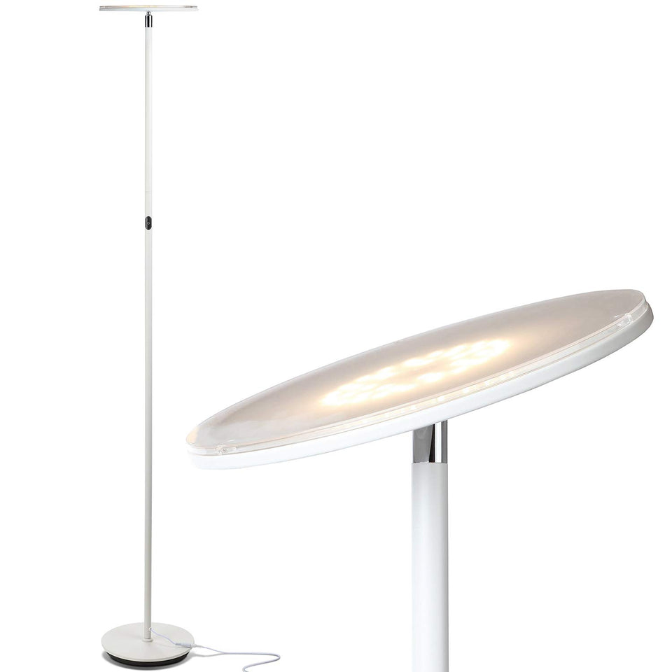 Brightech Sky floor lamp with warm light brightens the living room ambiance.