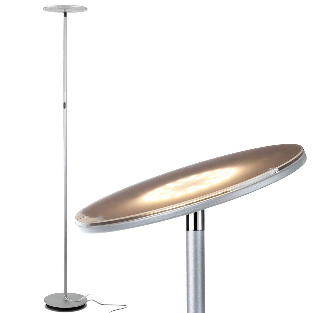 Brightech Sky LED floor lamp torchiere brightens living rooms with ambient light.