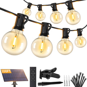 Brightever 100ft solar string lights main string setup for warm outdoor ambiance