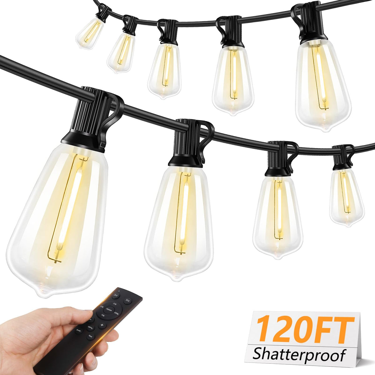 Brightever 120ft LED string lights with remote illuminate outdoor spaces for cozy evenings.