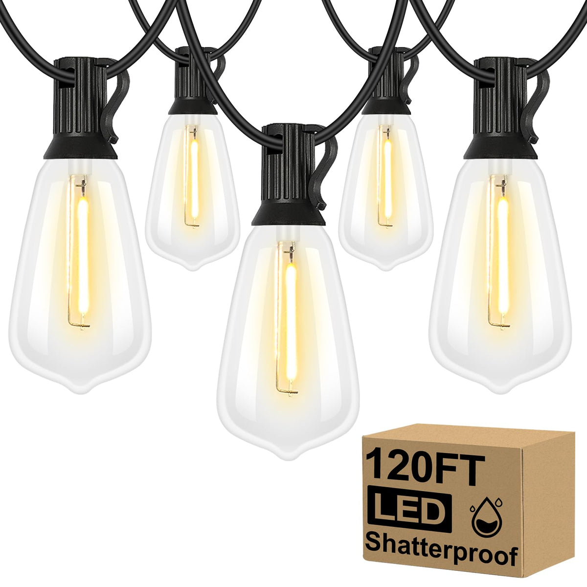 Brightever 120ft outdoor lights with bulbs for bright backyard illumination
