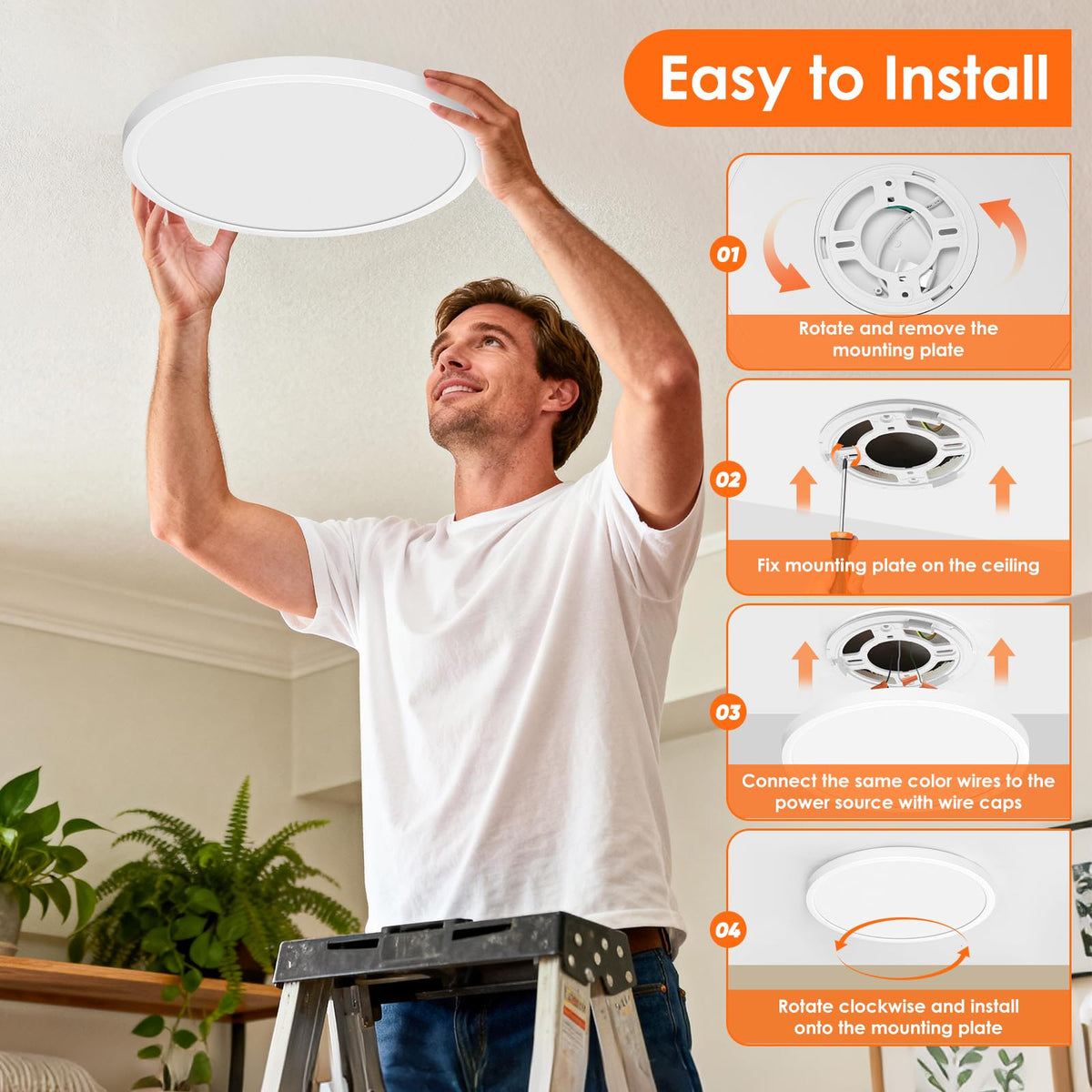 Brightever flush mount installs quickly with included hardware for hassle-free setup