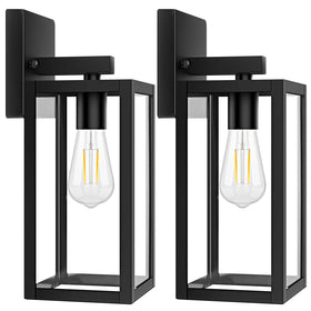 Brightever 2-pack outdoor wall light with black matte finish and clear glass enhances front porch lighting.