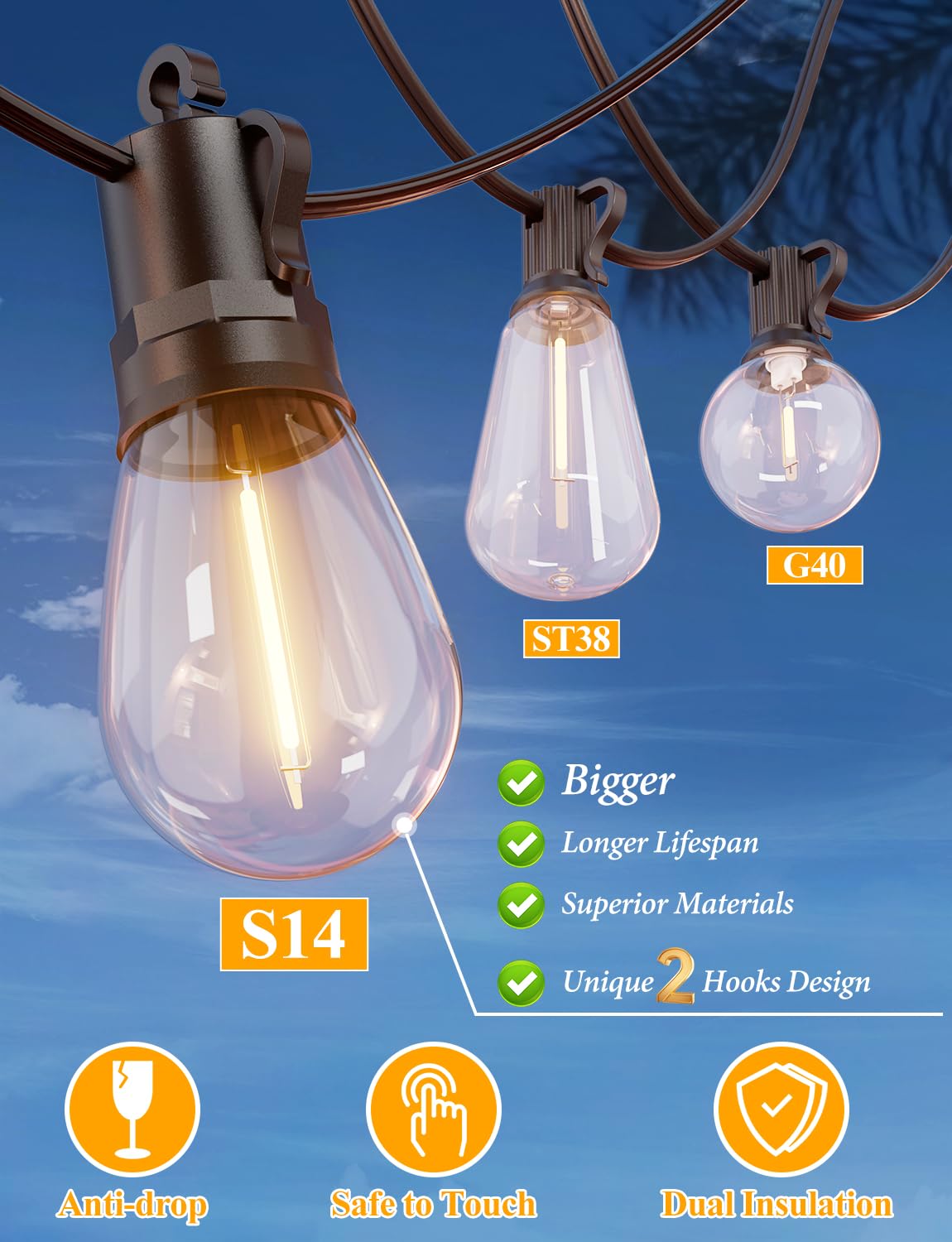 Brightever 60ft patio lights provide bright, even glow for decks and gardens.