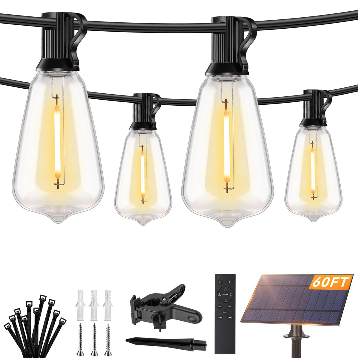 Brightever 60ft solar string lights outdoor with warm 2700K glow for cozy patios