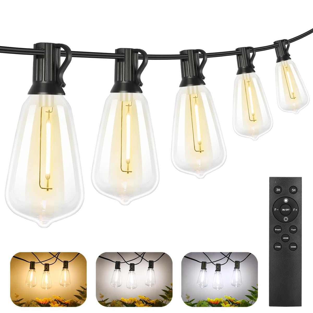Brightever dimmable outdoor string lights with remote for customizable ambiance outdoors.