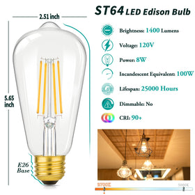 Brightever E26 base Edison bulb fits chandeliers and sconces.