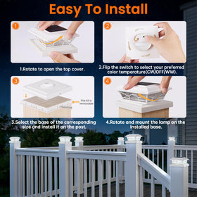 Brightever easy 30-second installation on 4x4 posts with no wiring required.