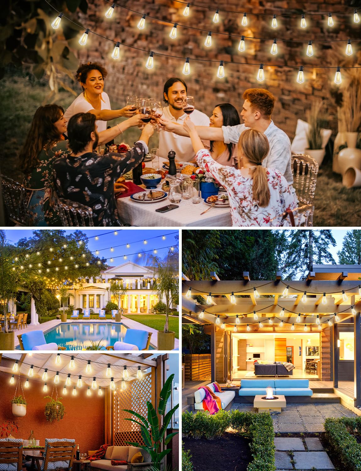 Brightever string lights ideal for cafe outdoor seating and backyard decor.