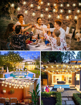 Brightever string lights ideal for cafe outdoor seating and backyard decor.