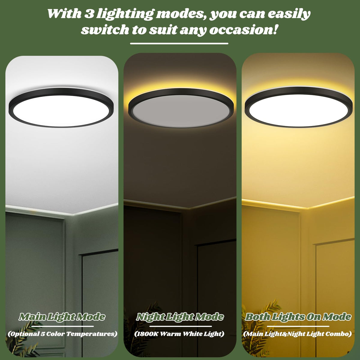 Brightever LED ceiling light showing adjustable color temperature for different tasks