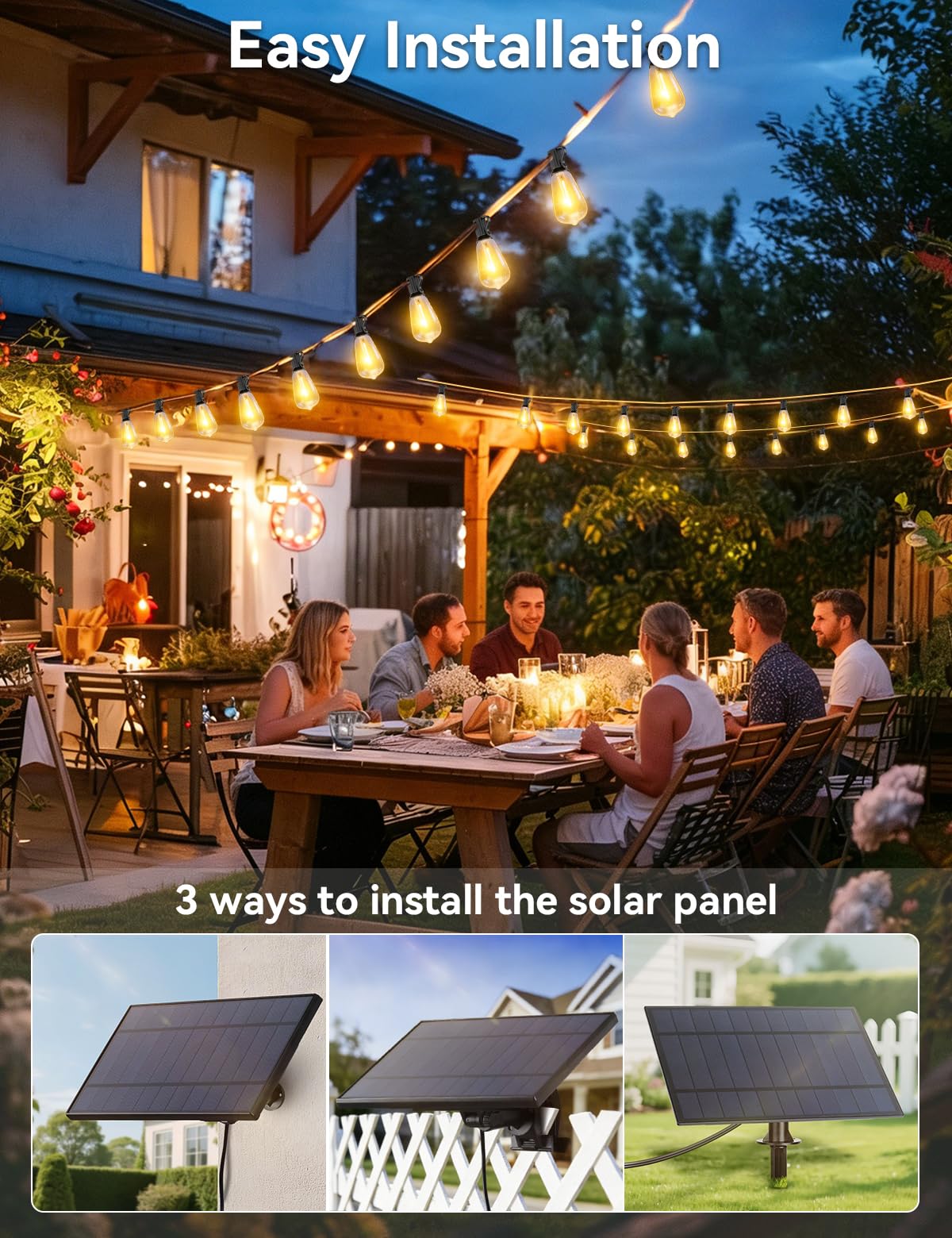 Brightever patio hanging lights over a pergola create a cozy outdoor setting