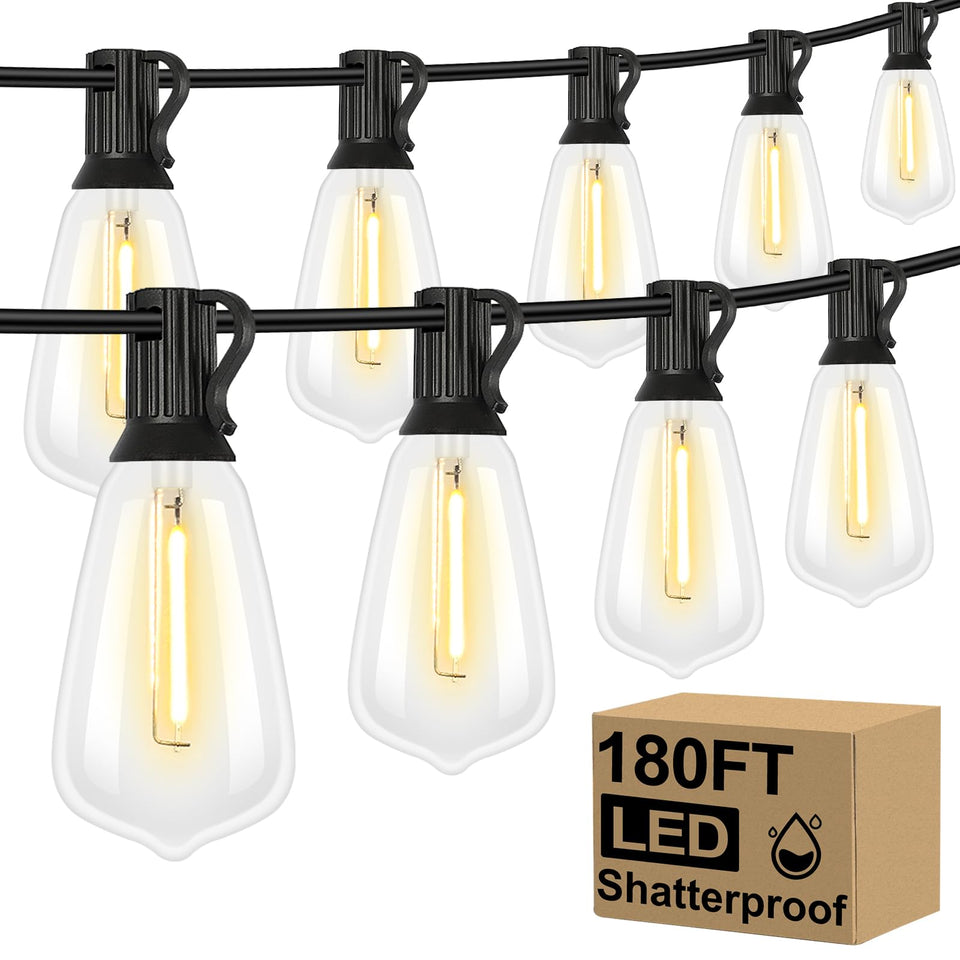 Brightever outdoor string lights 180ft with 90+4 dimmable ST38 bulbs brighten large patios